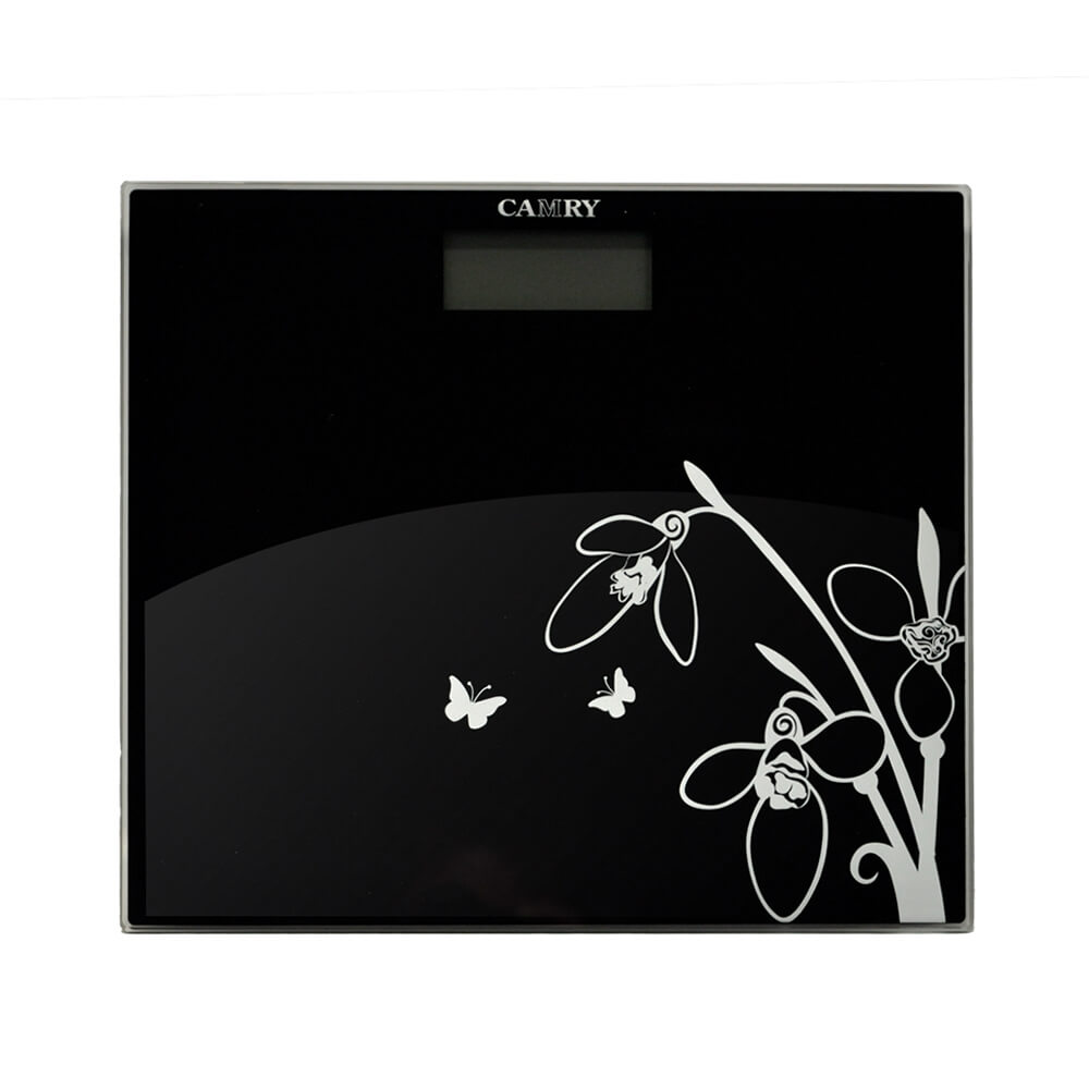 Personal scale, glass, with floral pattern, black, 150kg, by Gesalife