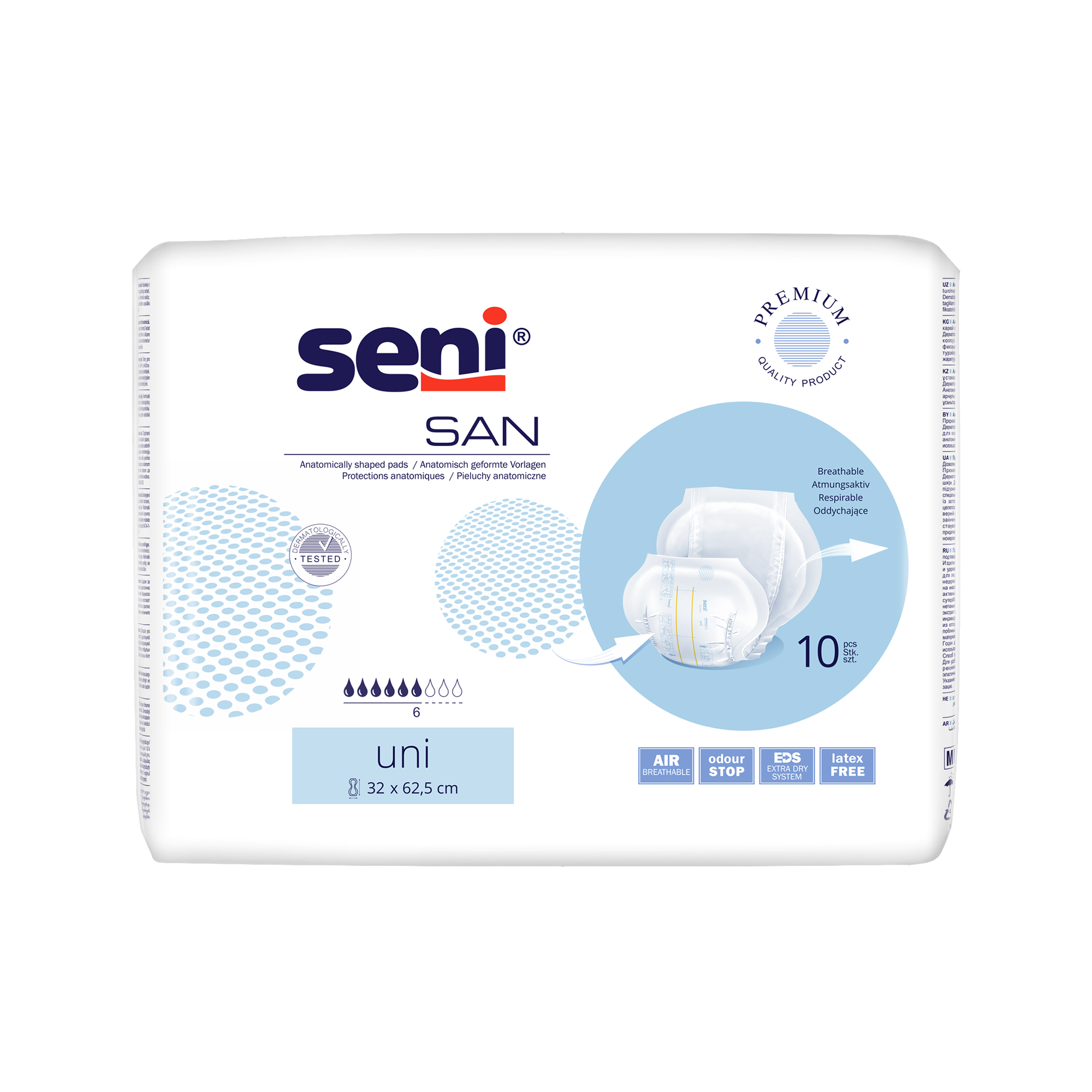 Seni San Prima Incontinence Pads 6 Drops, anatomically shaped, 10pcs