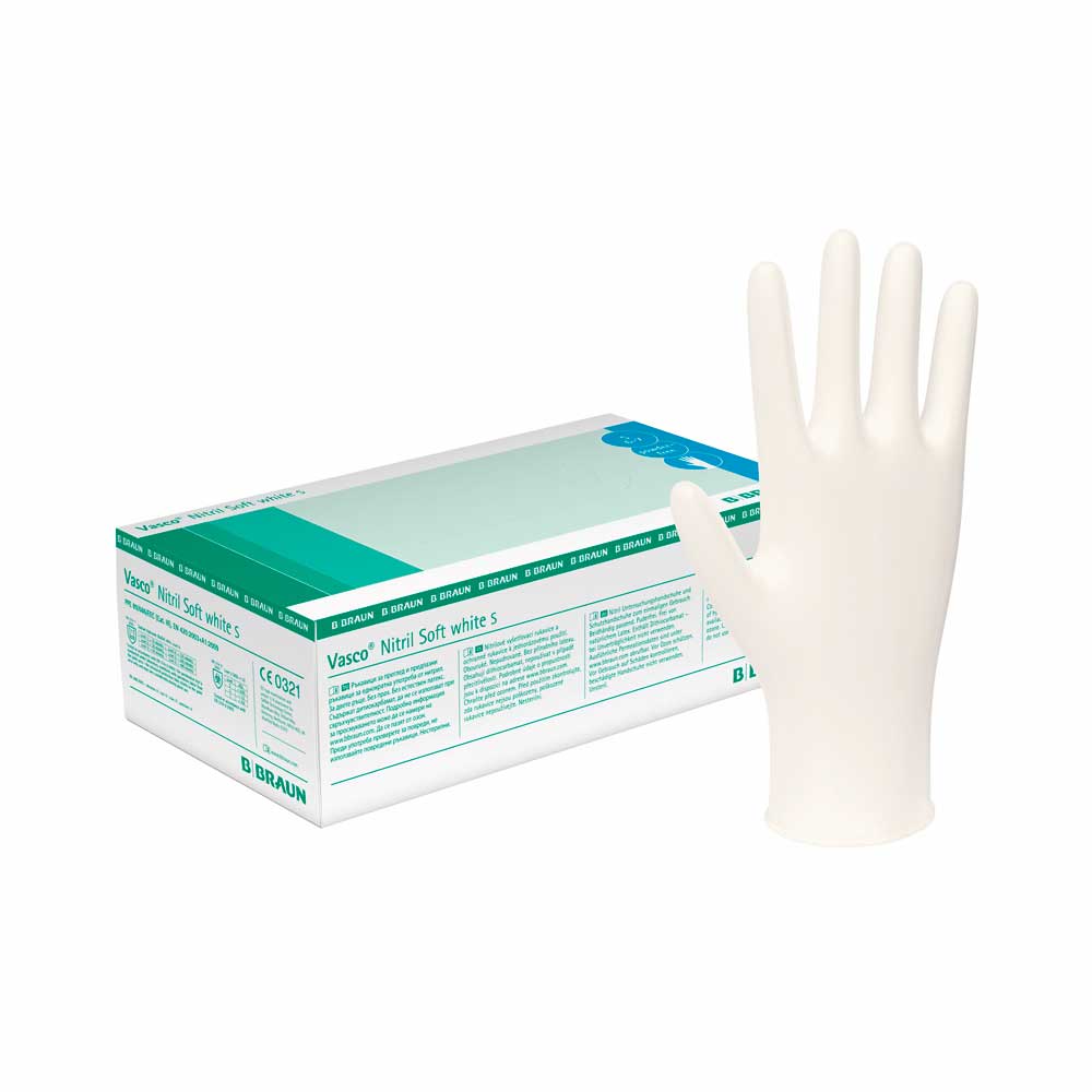 B.Braun Nitrile Gloves Vasco® Nitrile Soft White, PF, M, 200pcs