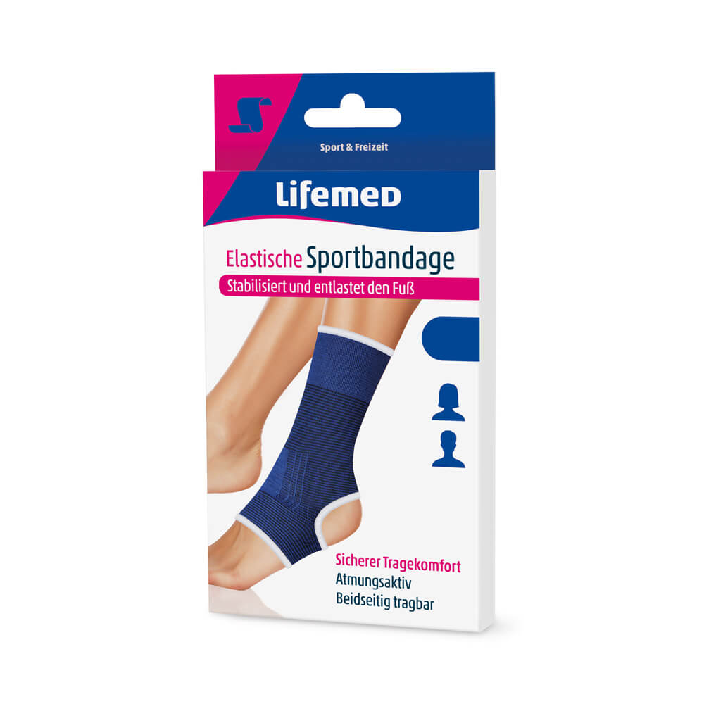Ankle support, Elastic sports bandage, by Lifemed®, blue, size S-XL