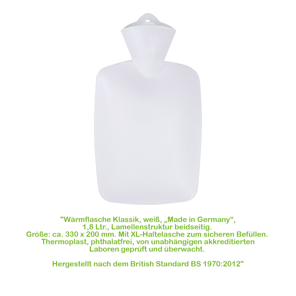 Hugo Frosch Classic Hot Water Bottle 1.8 L, Lamella, White