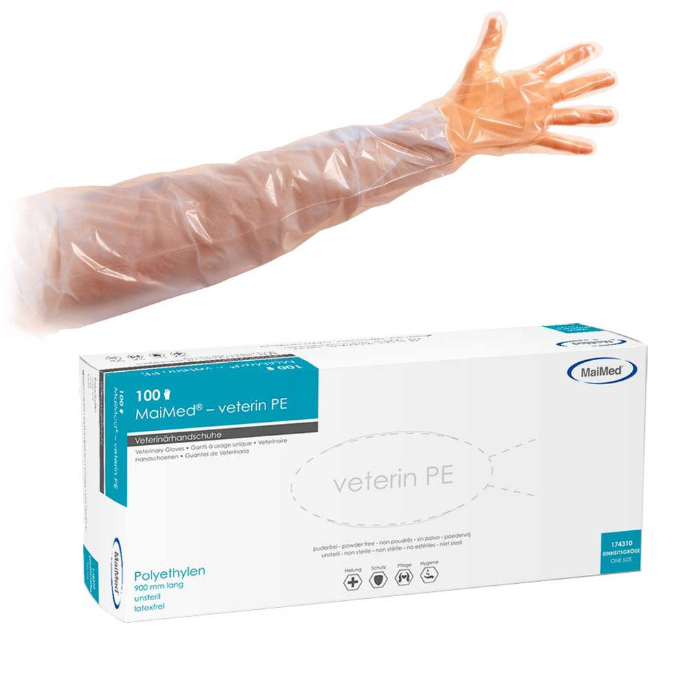 100x MaiMed® veterinary PE veterinary gloves, powder-free orange 90 cm