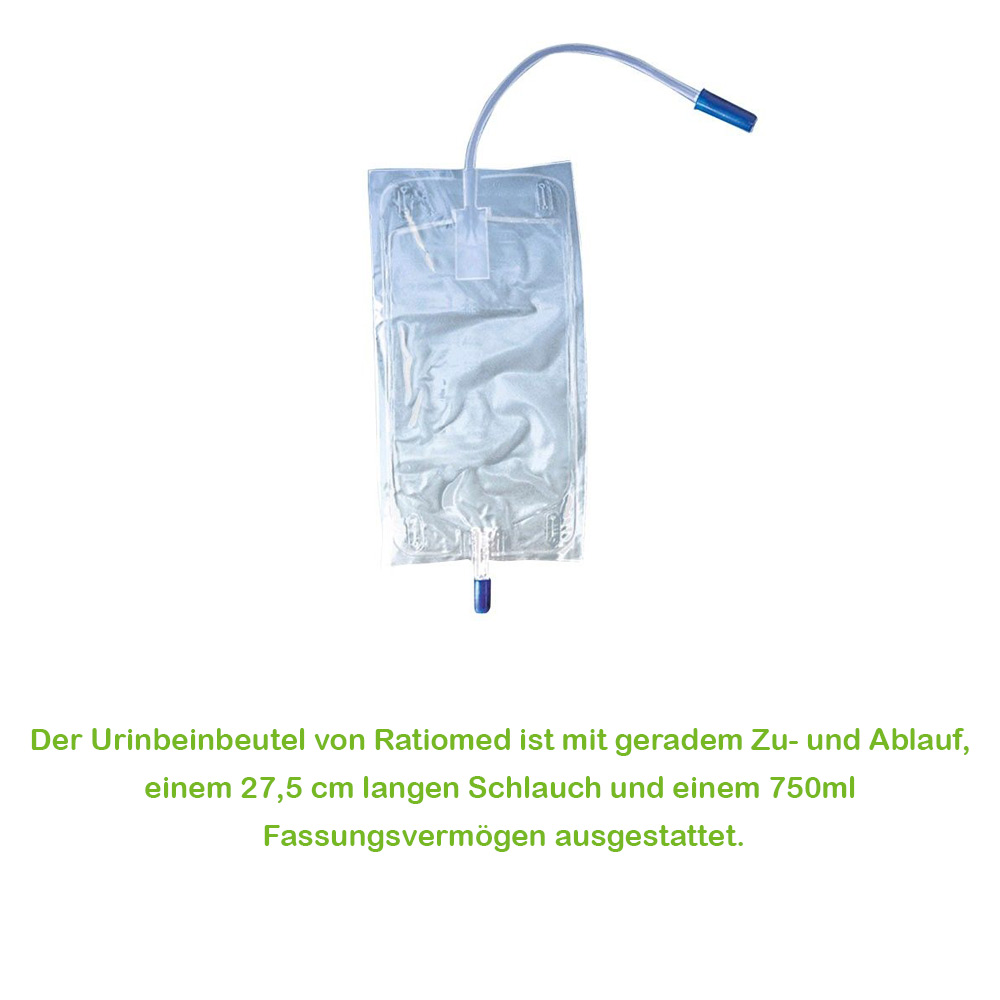 Ratiomed urine leg bag unicameral 750 ml, inlet / outlet, 15 cm hose