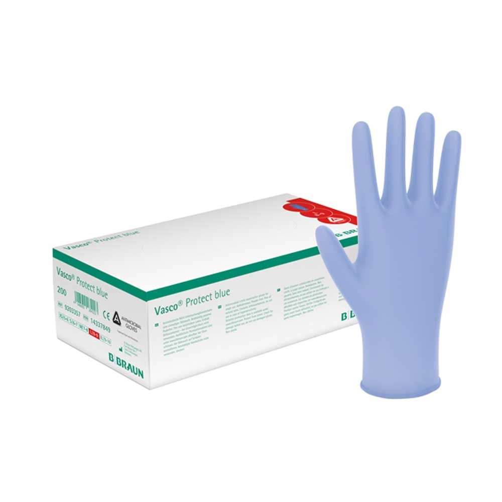 B.Braun Vasco® Protect Blue Nitrile Glove, Antimicrobial, PF, XS-XL