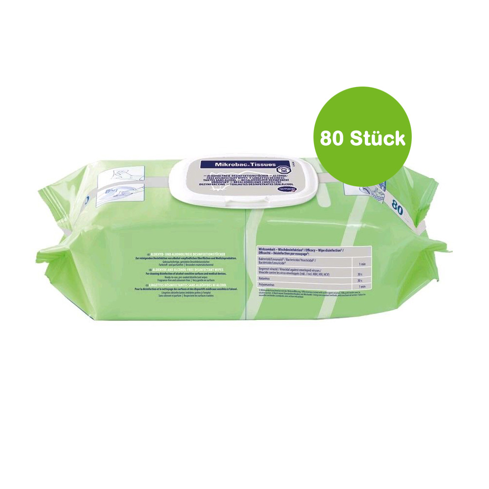 Mikrobac Tissues, Flow Pack with 80 wipes