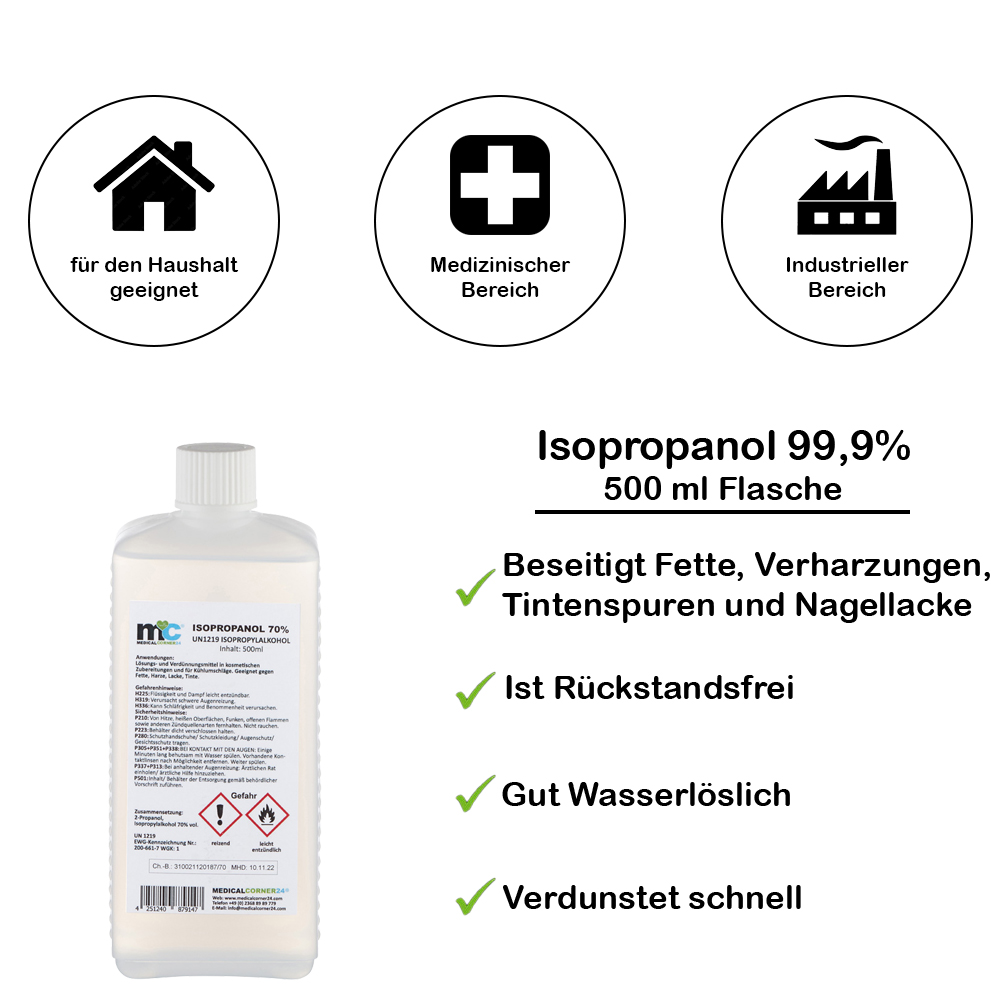 Isopropanol 99,9% isopropyl alcohol 500 ml bottle