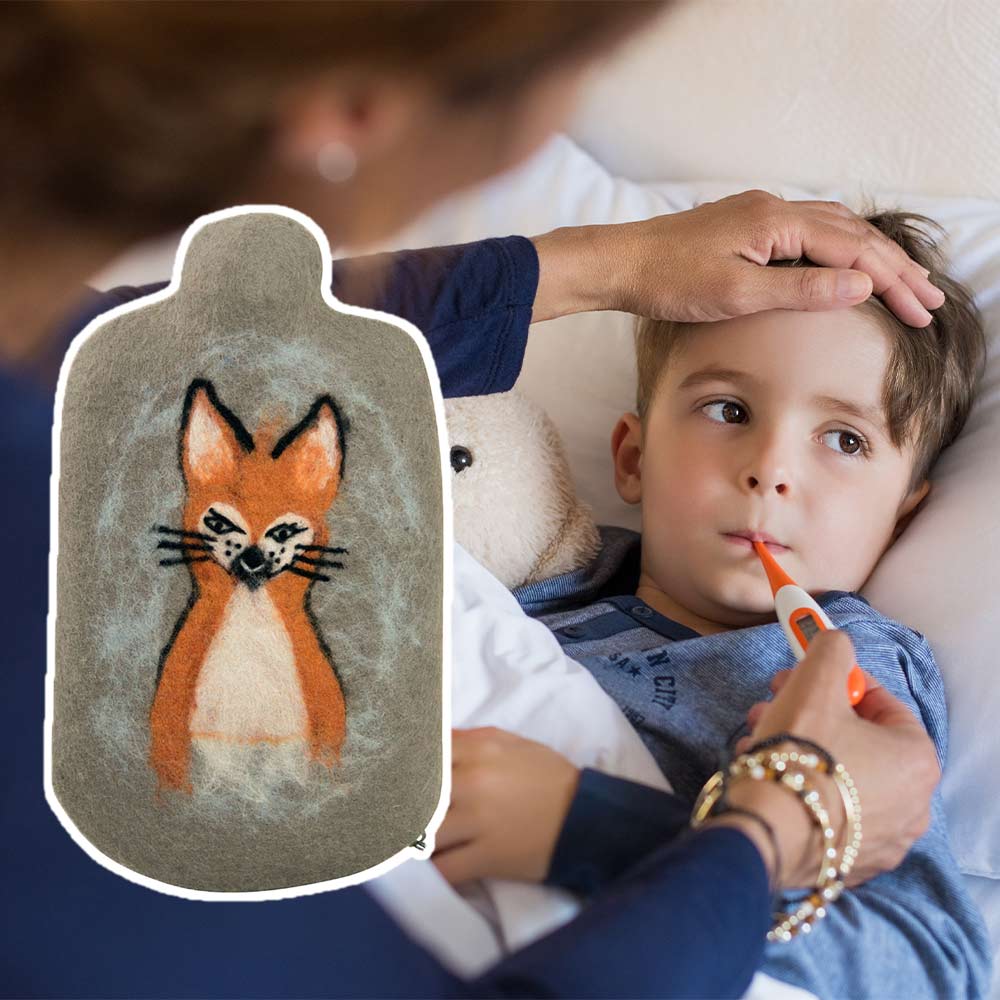 Hugo Frosch eco hot water bottle 0.8 L, felt cover, fox