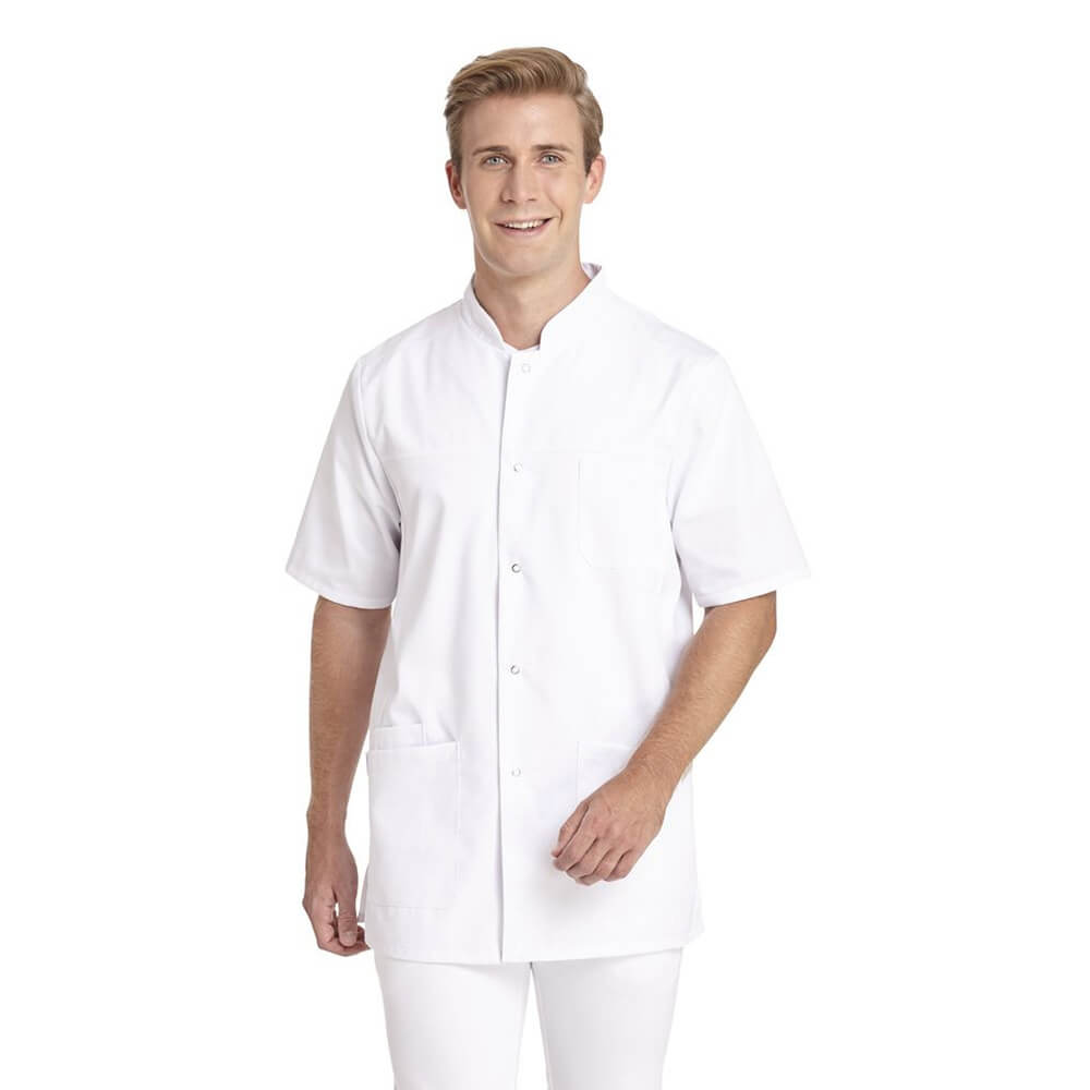 Leiber casaques, men, short sleeve, snap placket, pockets, white, size S-3XL