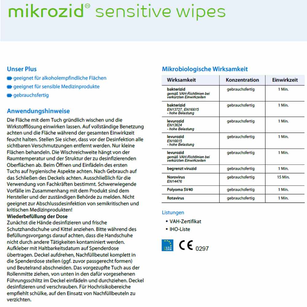 Schülke mikrozid® sensitive wipes premium, 50x disinfectant wipes