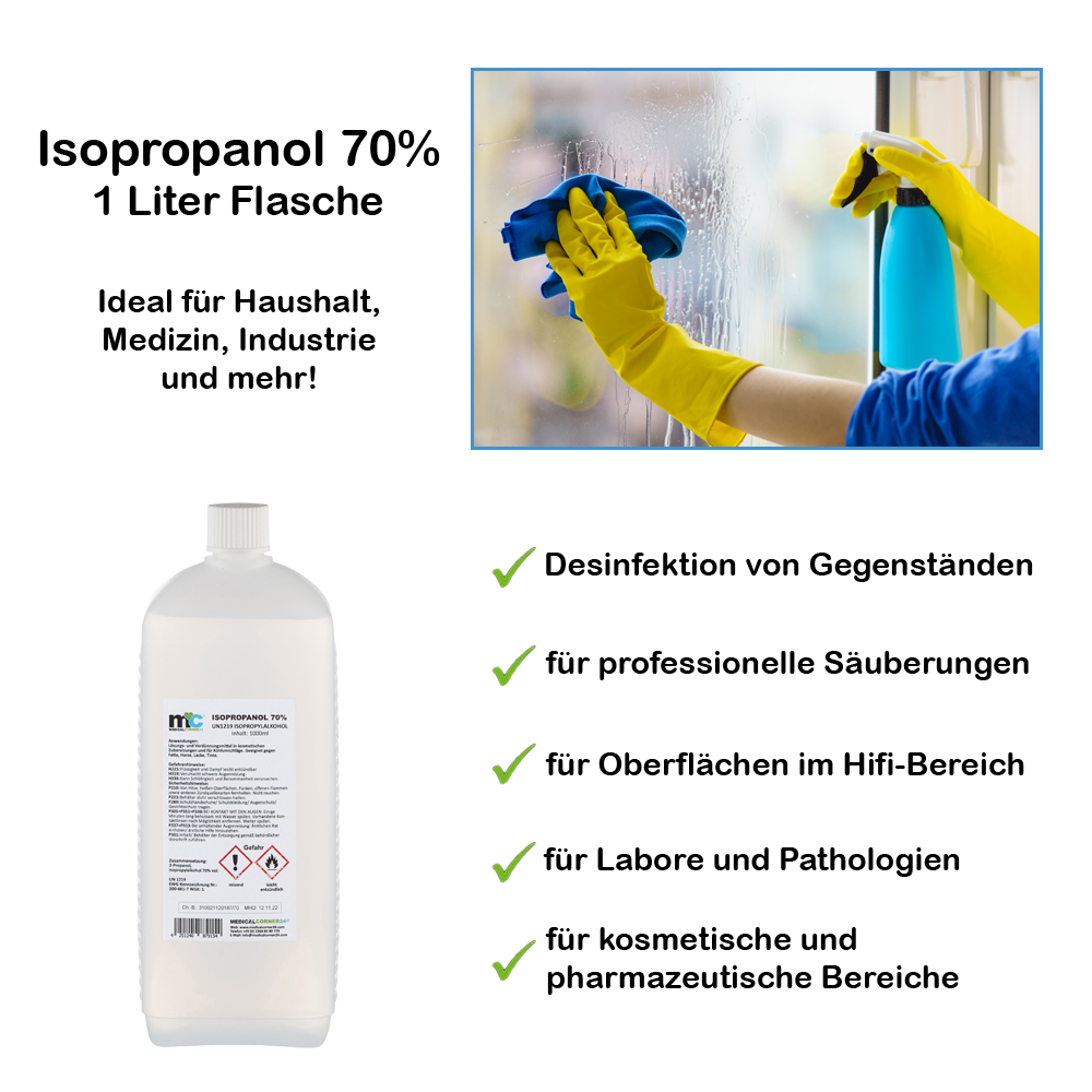 Isopropanol 70% isopropyl alcohol, 1 litre bottle