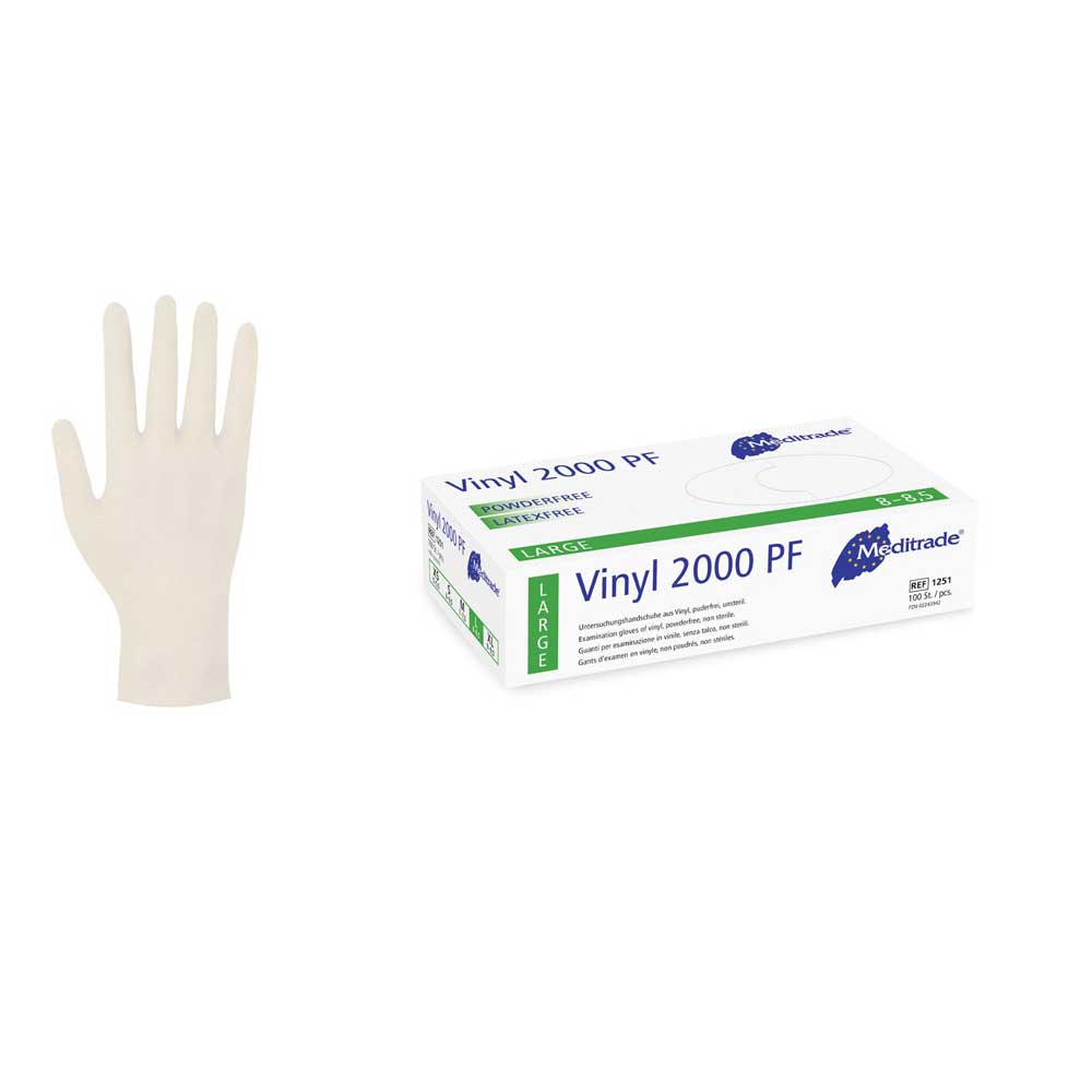 Meditrade Vinyl Gloves Vinyl 2000 PF, Non-Sterile, XL, 100pcs