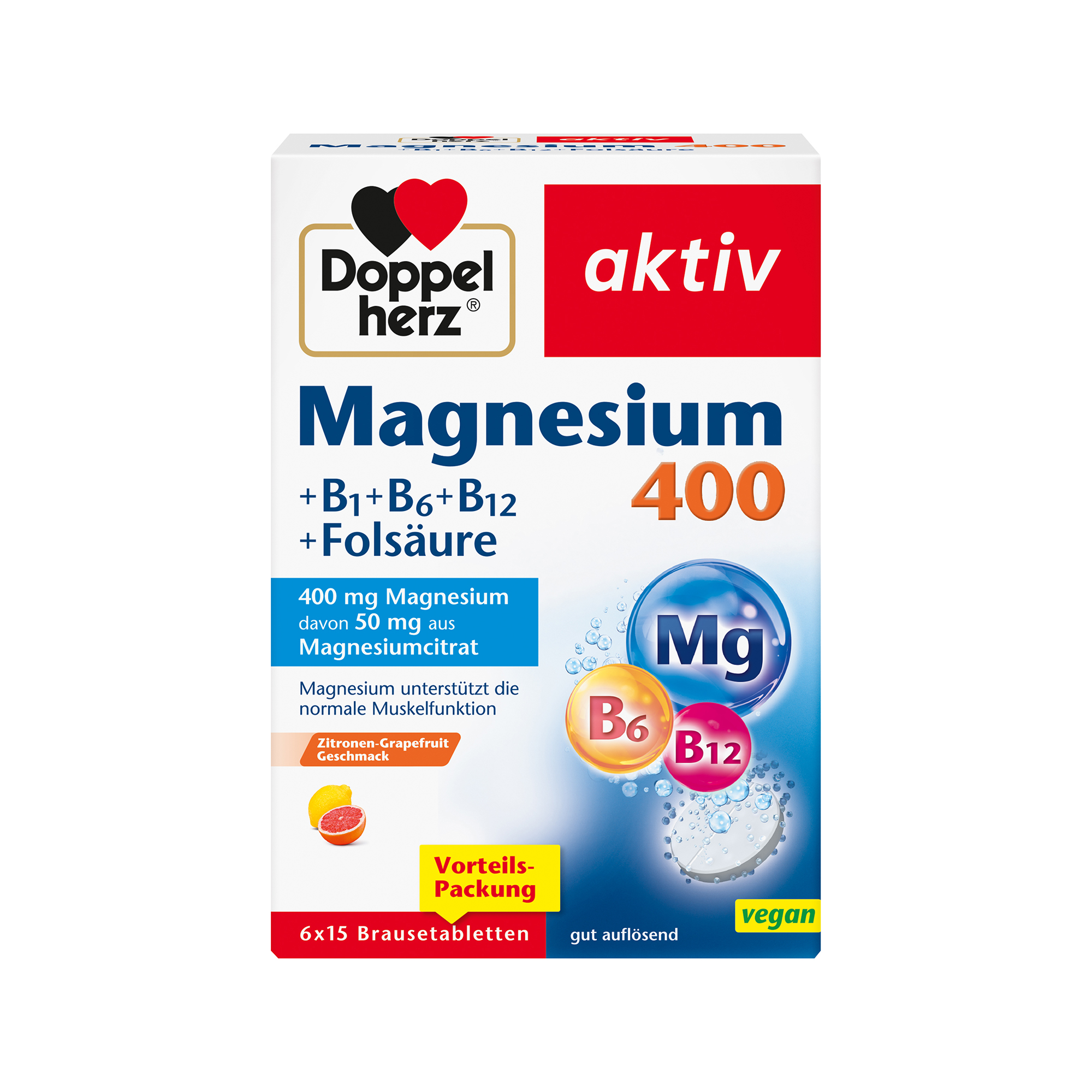 Doppelherz aktiv Magnesium 400 + B-Complex, 6x15 Effervescent Tablets