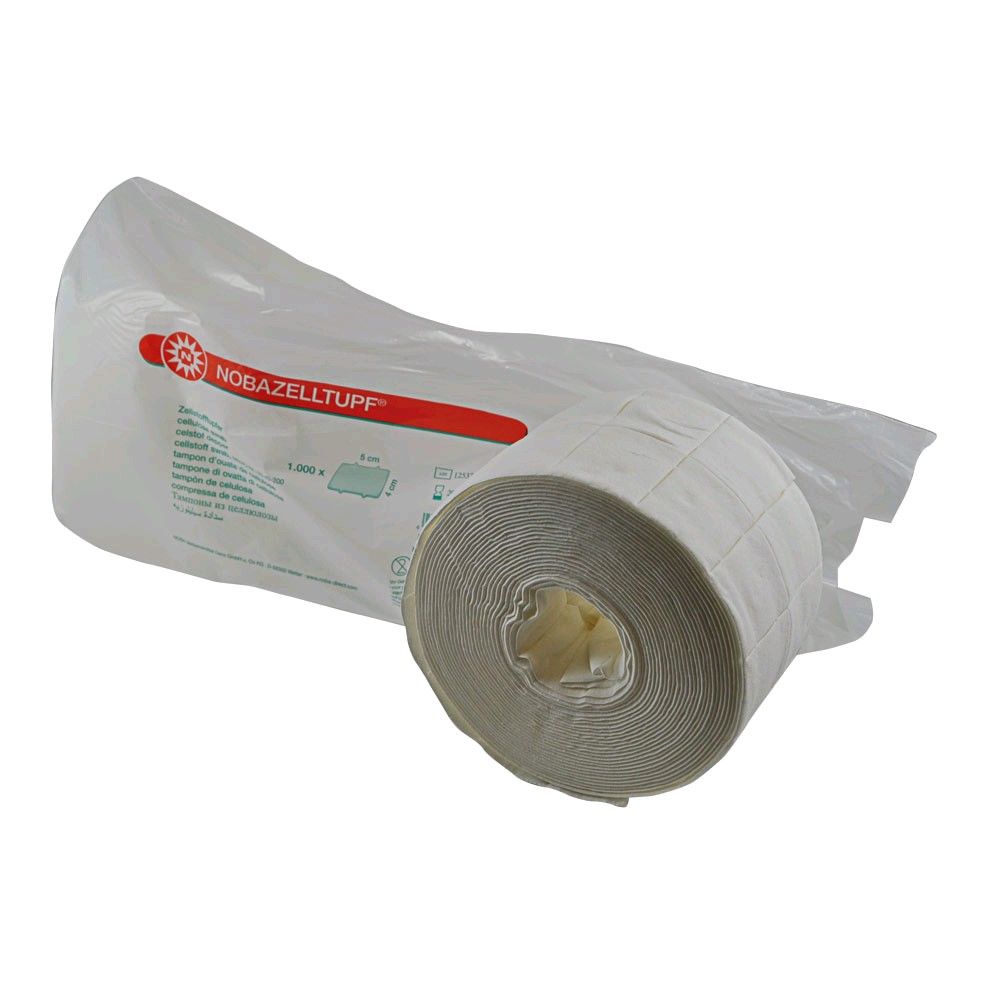 NOBAZELLTUPF® Cellulose swabs, non-sterile, 4x5 cm, 2 rolls of 500 pcs