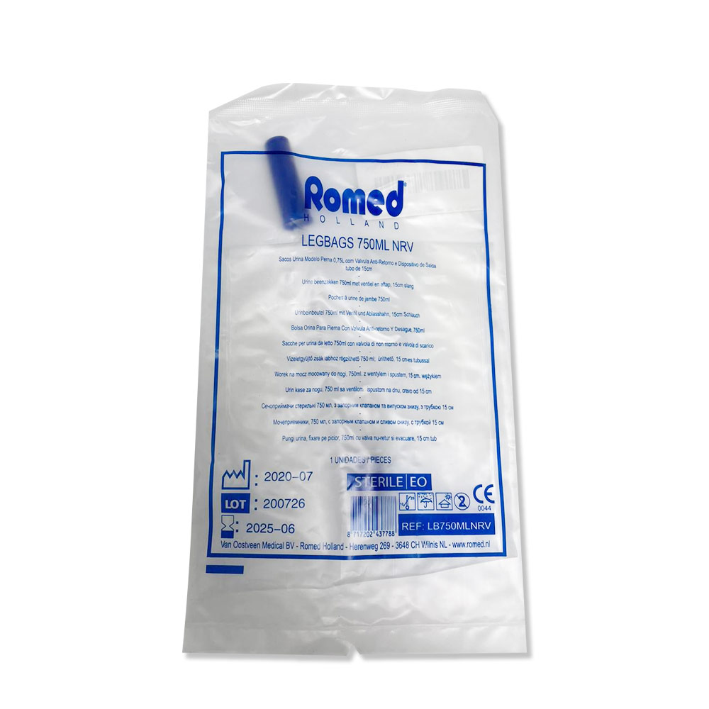 Ratiomed urine leg bag unicameral 750 ml, inlet / outlet, 15 cm hose