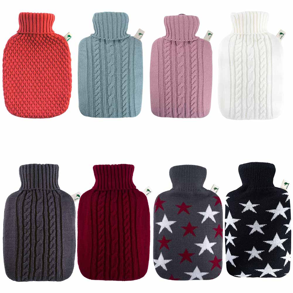 Hugo Frosch Classic Hot Water Bottle 1.8 L, knitted cover, various. Pattern