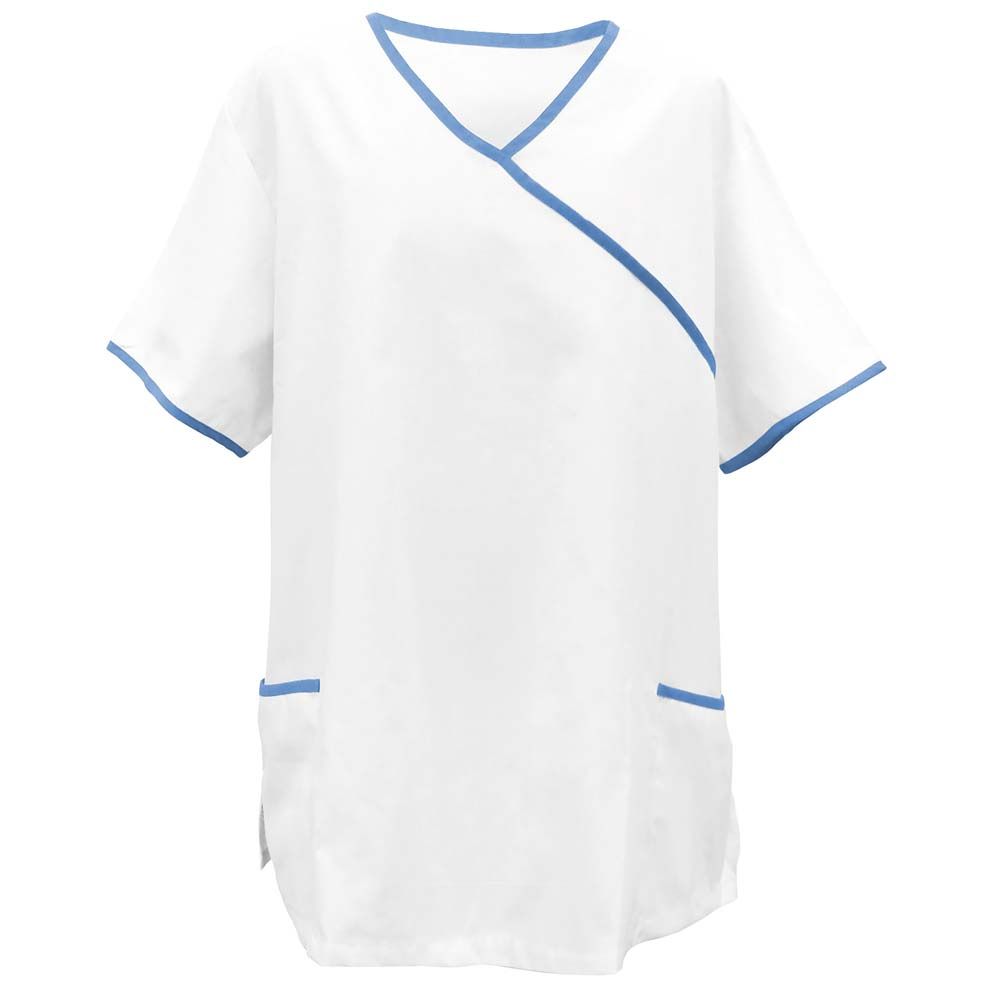 Exner Tunic, White, Asia-Style, 2 Pockets, Piping Light Blue, M