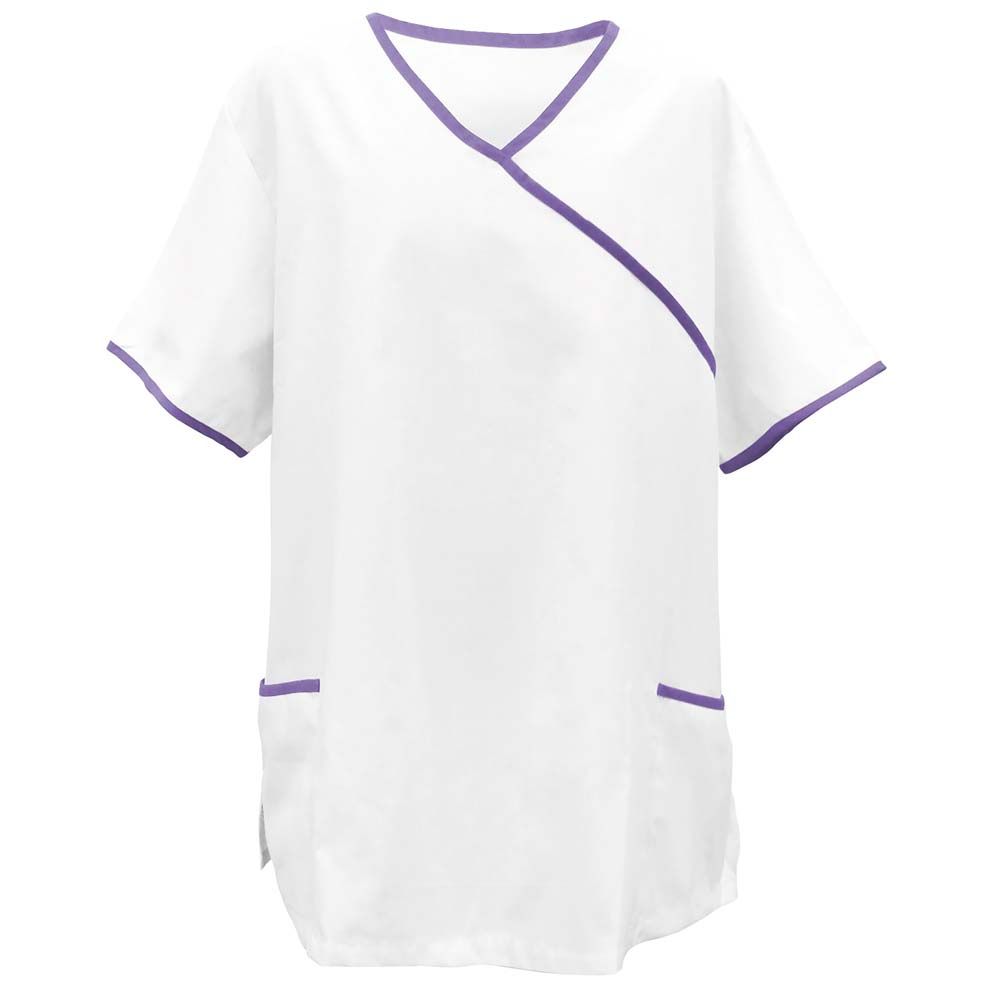 Exner Tunic, White, Asia-Style, 2 Pockets, Piping Purple, S