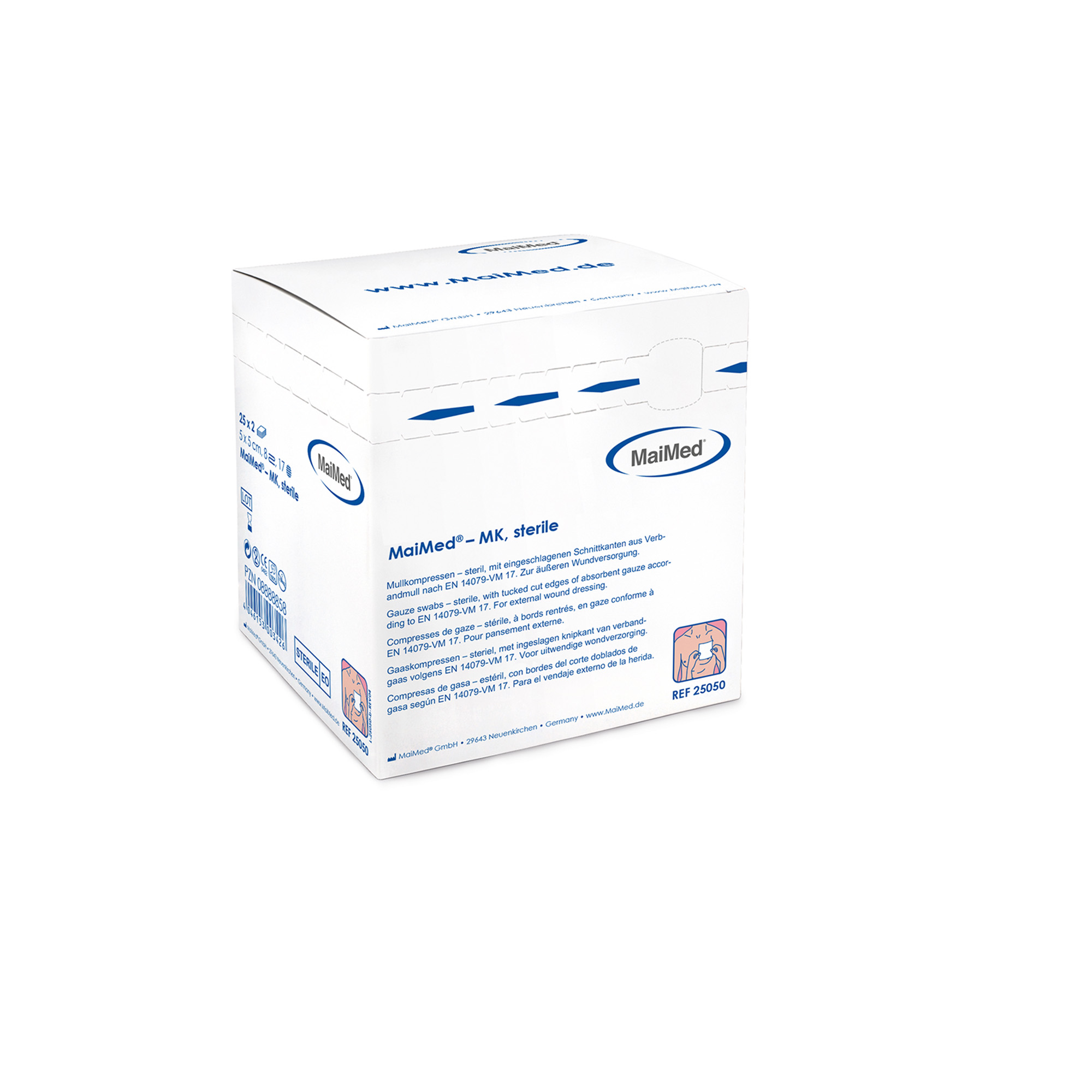 MaiMed Gauze Compresses, sterile, 7.5x7.5cm, 12-ply, 50 pcs.