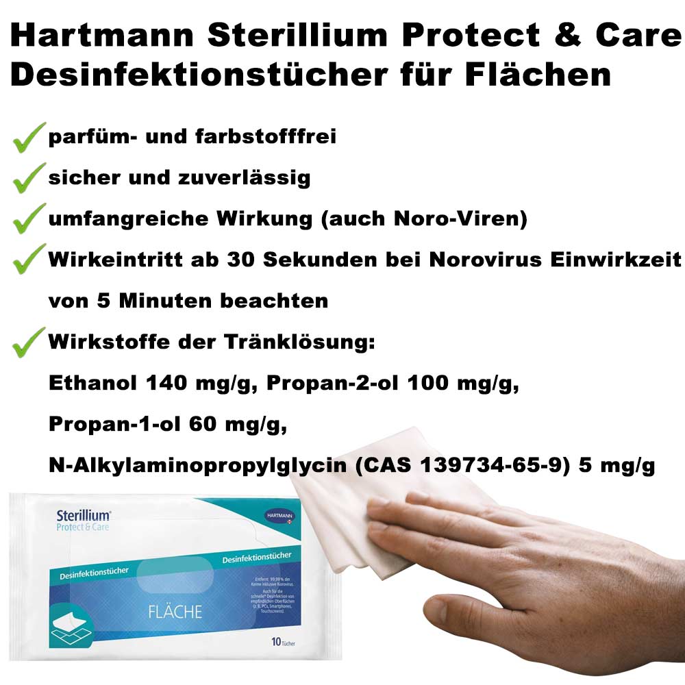 Hartmann Sterillium Protect & Care Disinfectant Wipes, Surface, 10pcs