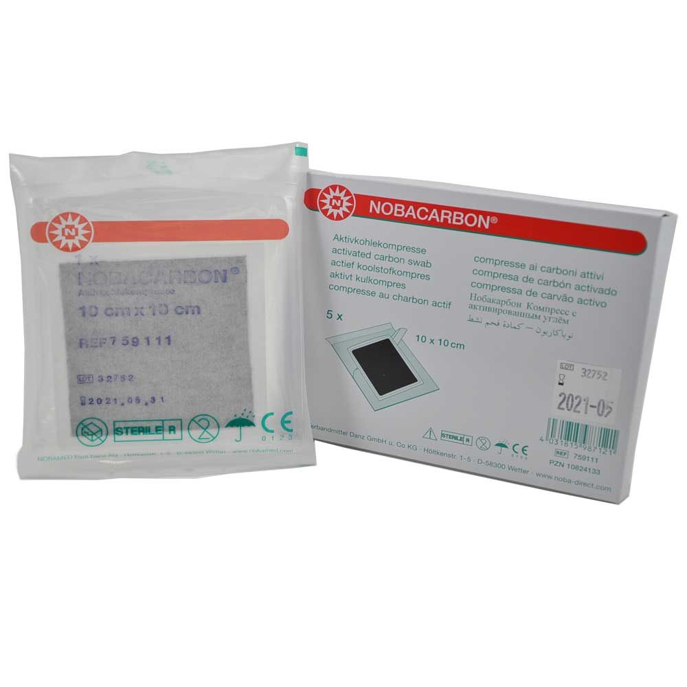 NOBACARBON® Activated Carbon Compress, sterile, 5pcs, 10x10cm