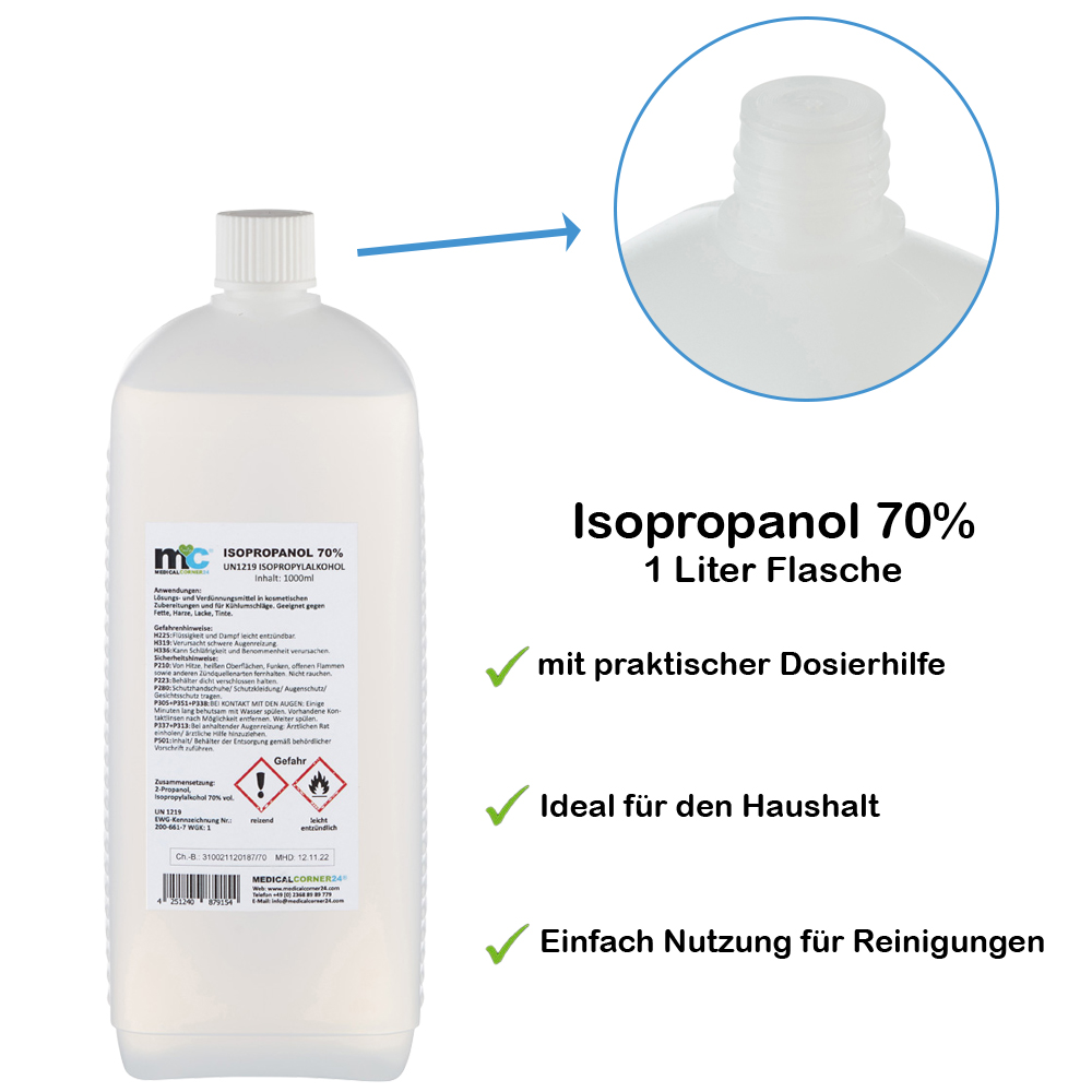 Isopropanol 70% isopropyl alcohol, 1 litre bottle