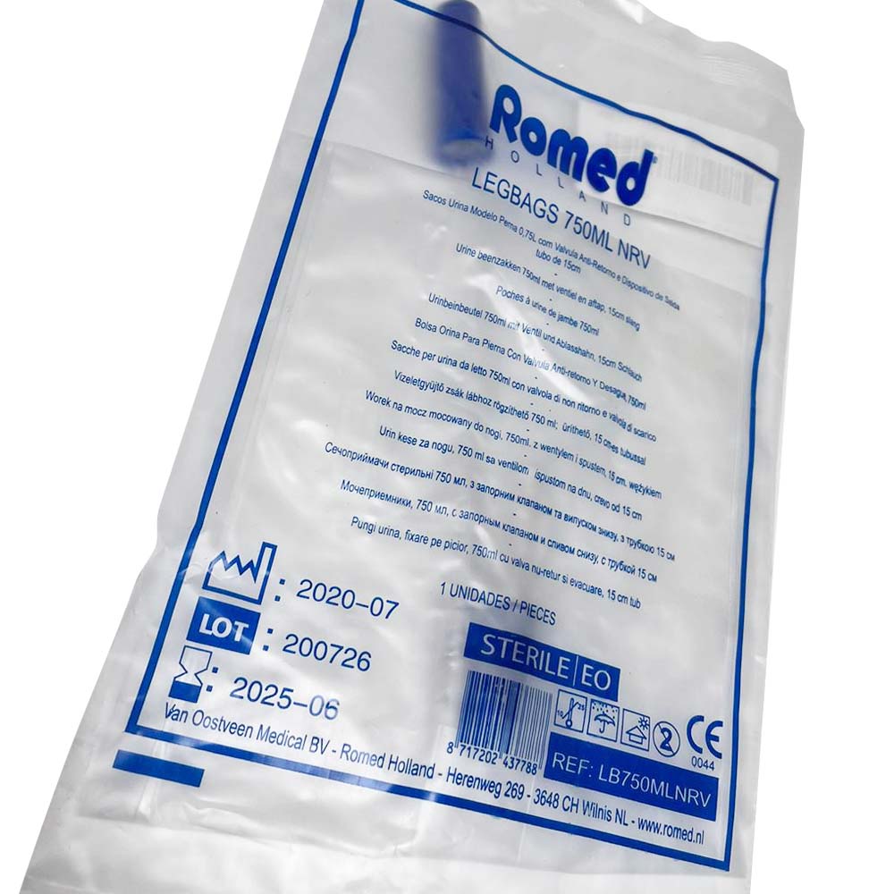 Ratiomed urine leg bag unicameral 750 ml, inlet / outlet, 15 cm hose