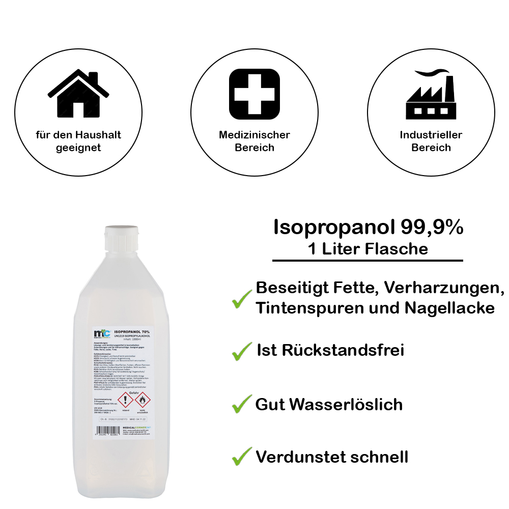 Medicalcorner24 99,9% isopropanol, isopropyl alcohol, spray bottle 1l