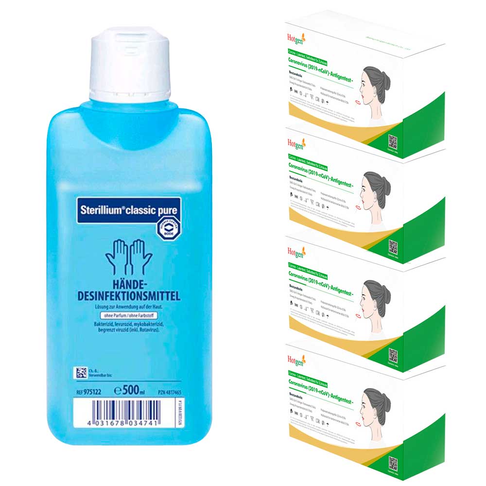 self-test set for companies, 20 self-tests, 500ml disinfectant