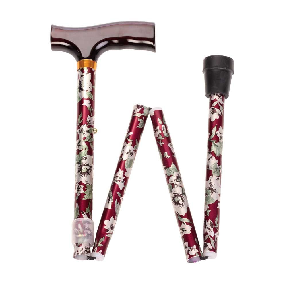 Behrend folding stick, alu, height-adjustable, flower red