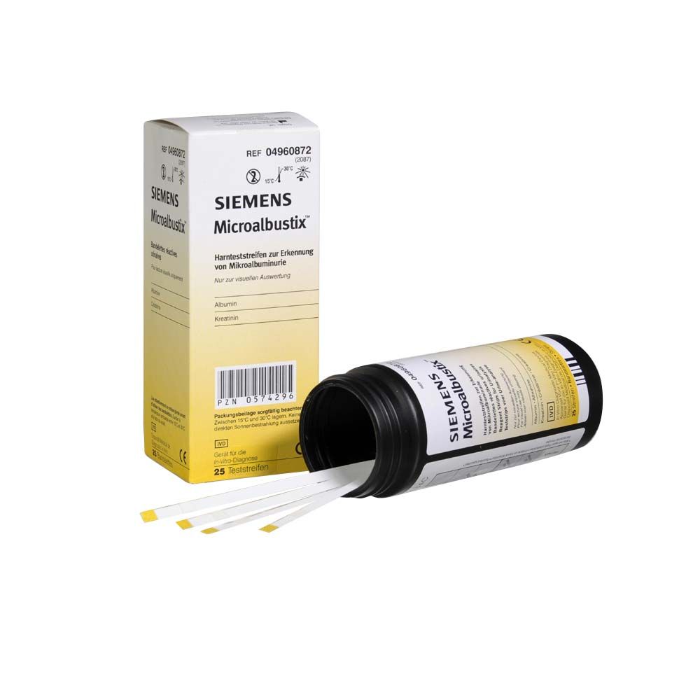 Siemens Microalbustix urine test strips, evaluation, 25 pcs