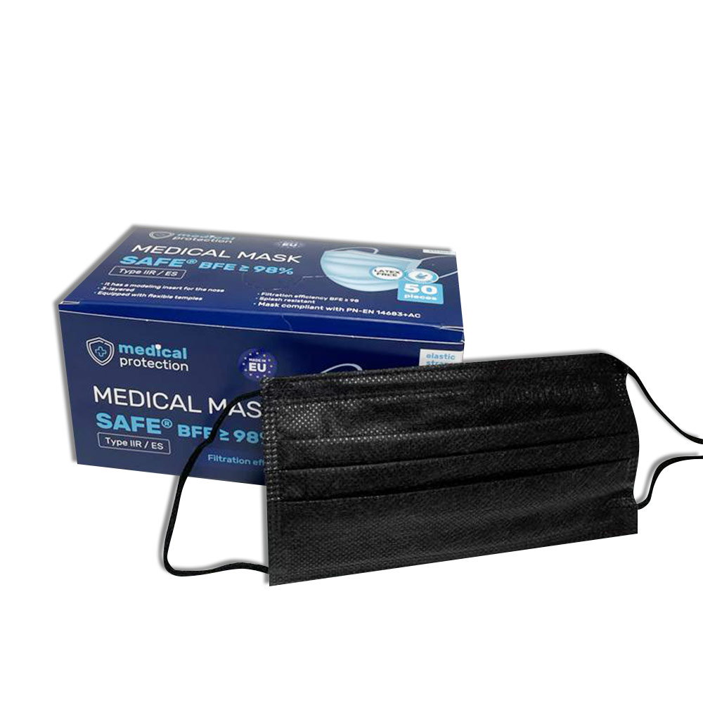 Medical Mask SAFE® from Medical Protection, 3-layers, black, 50 pieces
