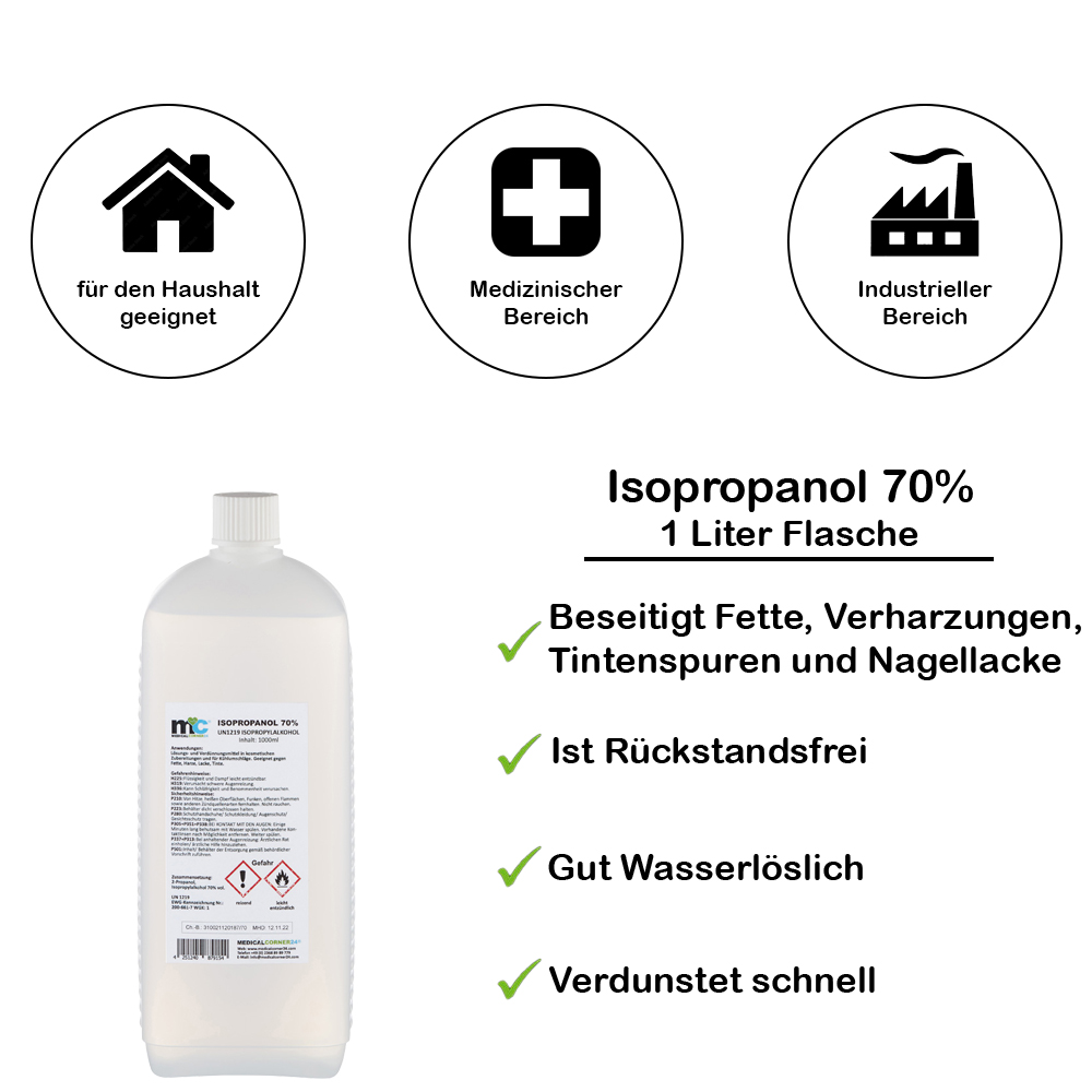 Isopropanol 70% isopropyl alcohol, 1 litre bottle