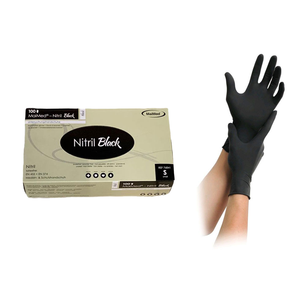 MaiMed nitrile Black Disposable gloves powder-free black, 100 items XL