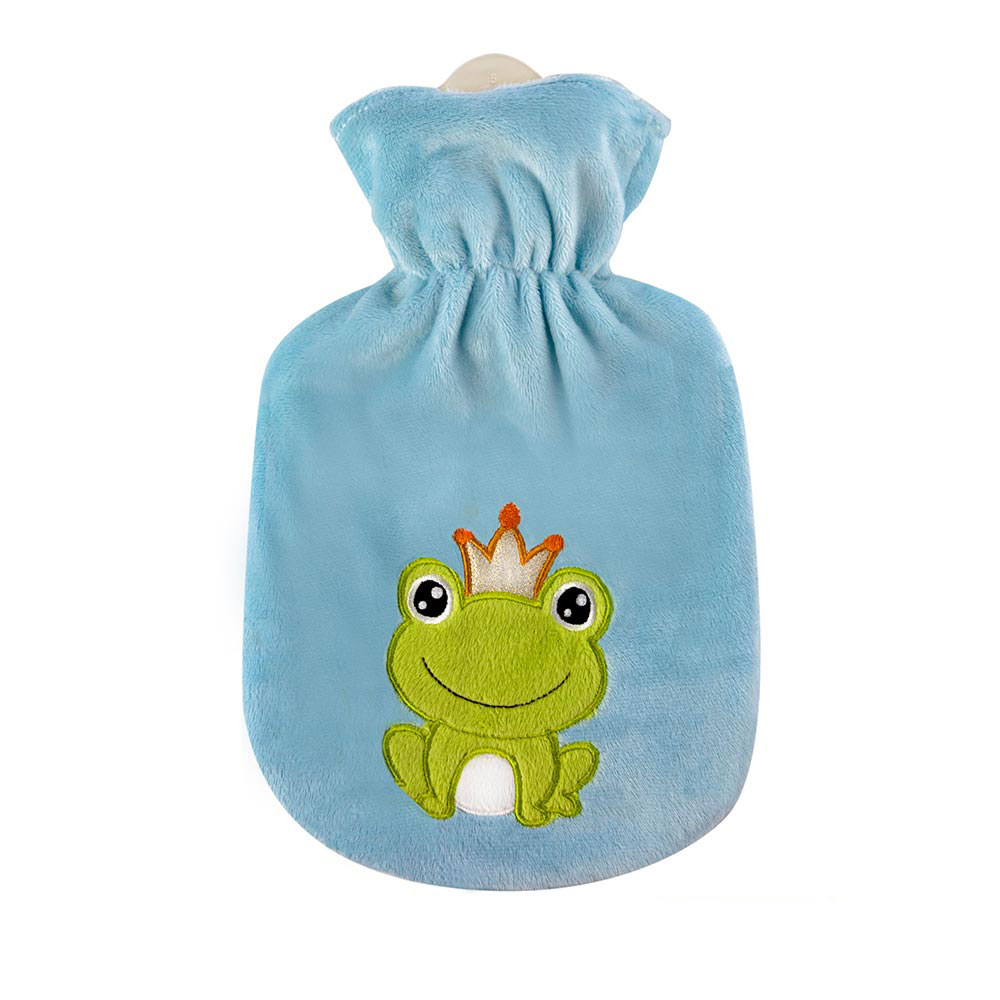 Hot water bottle "Frog King", with velour cover