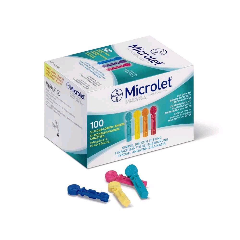 Bayer MICROLET® lancets, colored, soft, silicone-coated, 100 items
