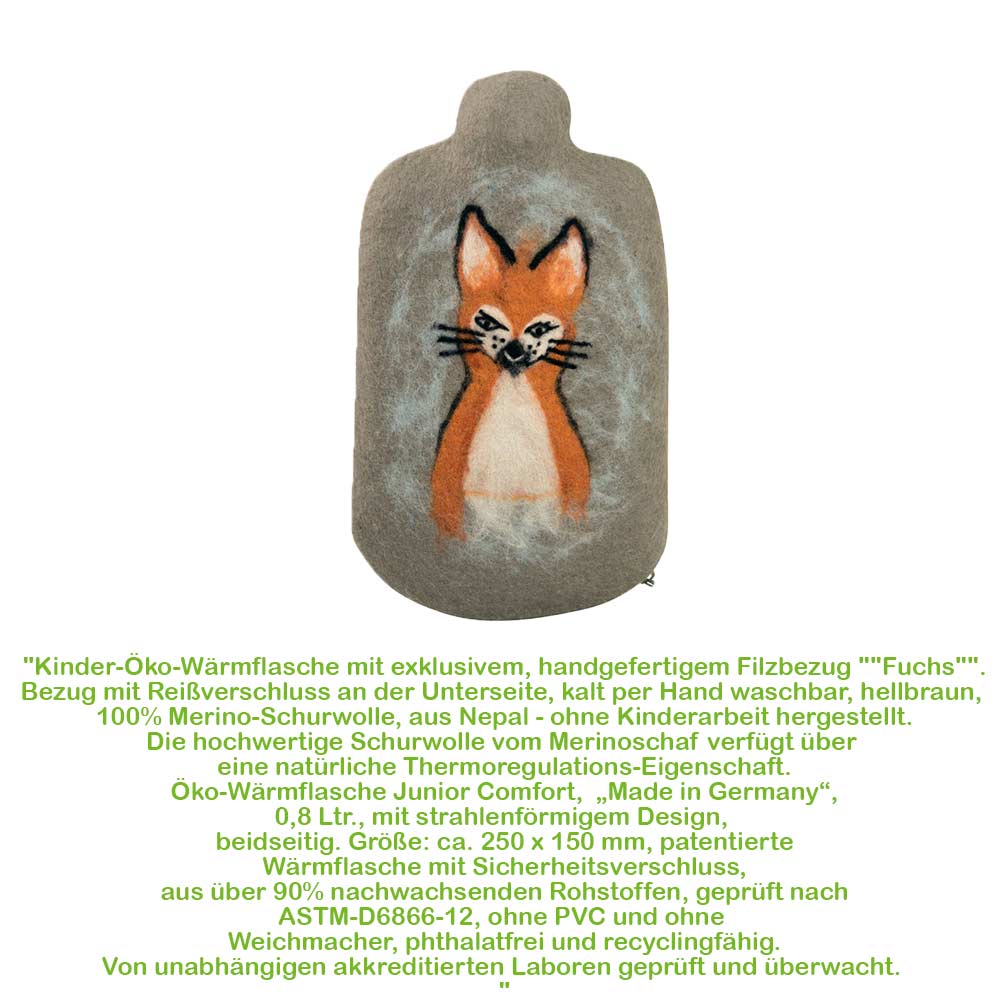 Hugo Frosch eco hot water bottle 0.8 L, felt cover, fox