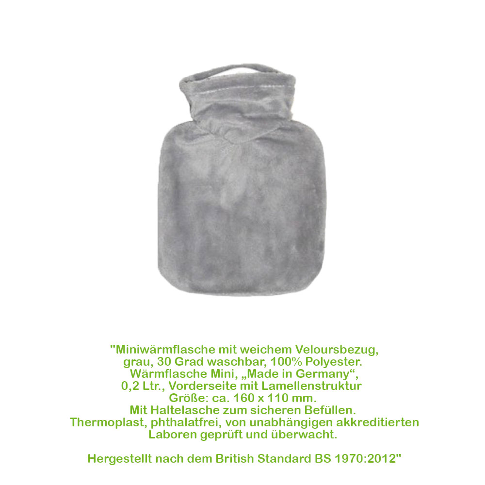 Hugo Frosch Mini Hot Water Bottle 0,2 L, Velour Cover, various Pattern