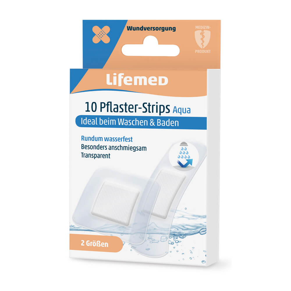 Plaster strips Aqua, transparent, from Lifemed®, 2 sizes, 10 pieces