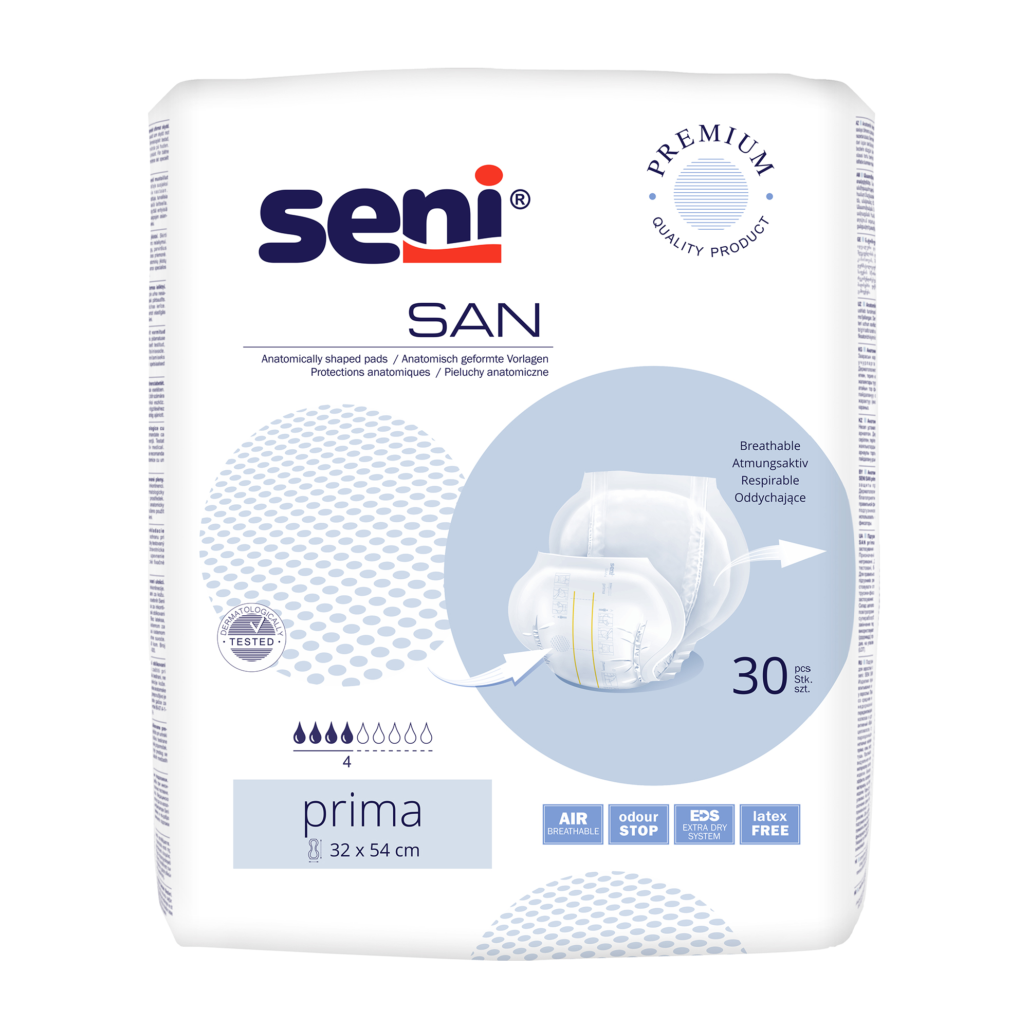 Seni San Prima Incontinence Pads 4 Drops, anatomically shaped, 30pcs