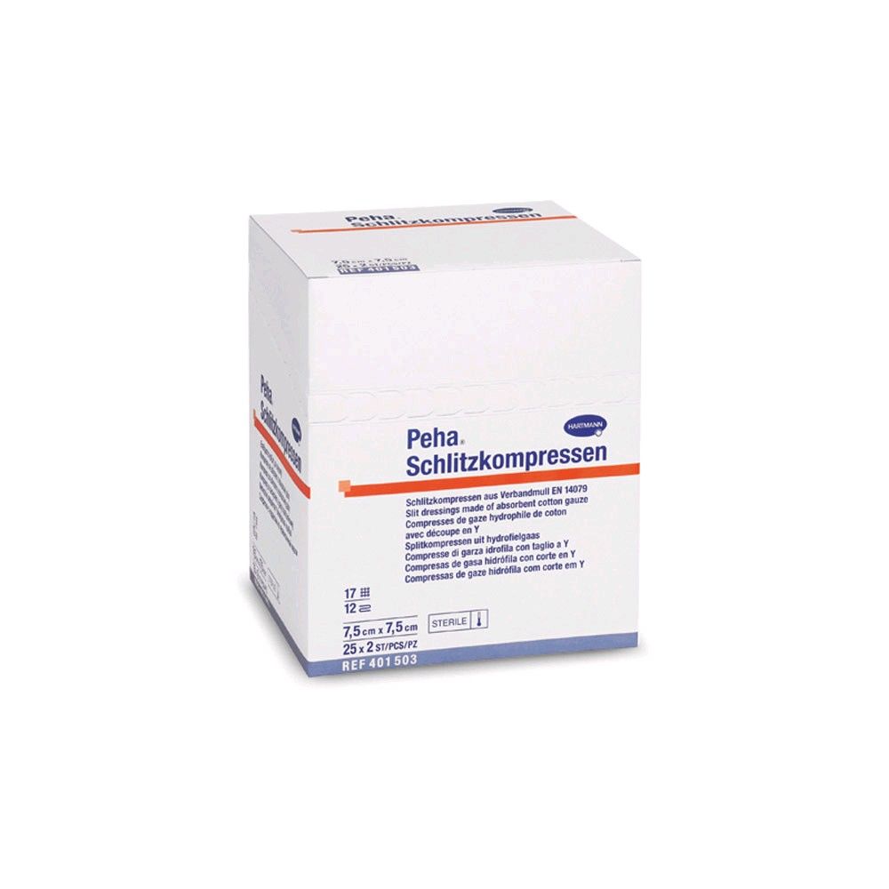 Peha Slot Compresses by Hartmann, 25 x 2 items, 7,5 x 7,5 cm