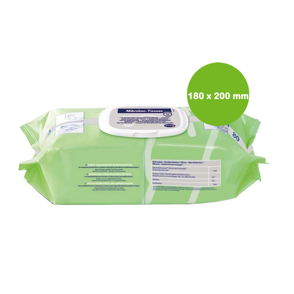 Mikrobac Tissues, Flow Pack with 80 wipes