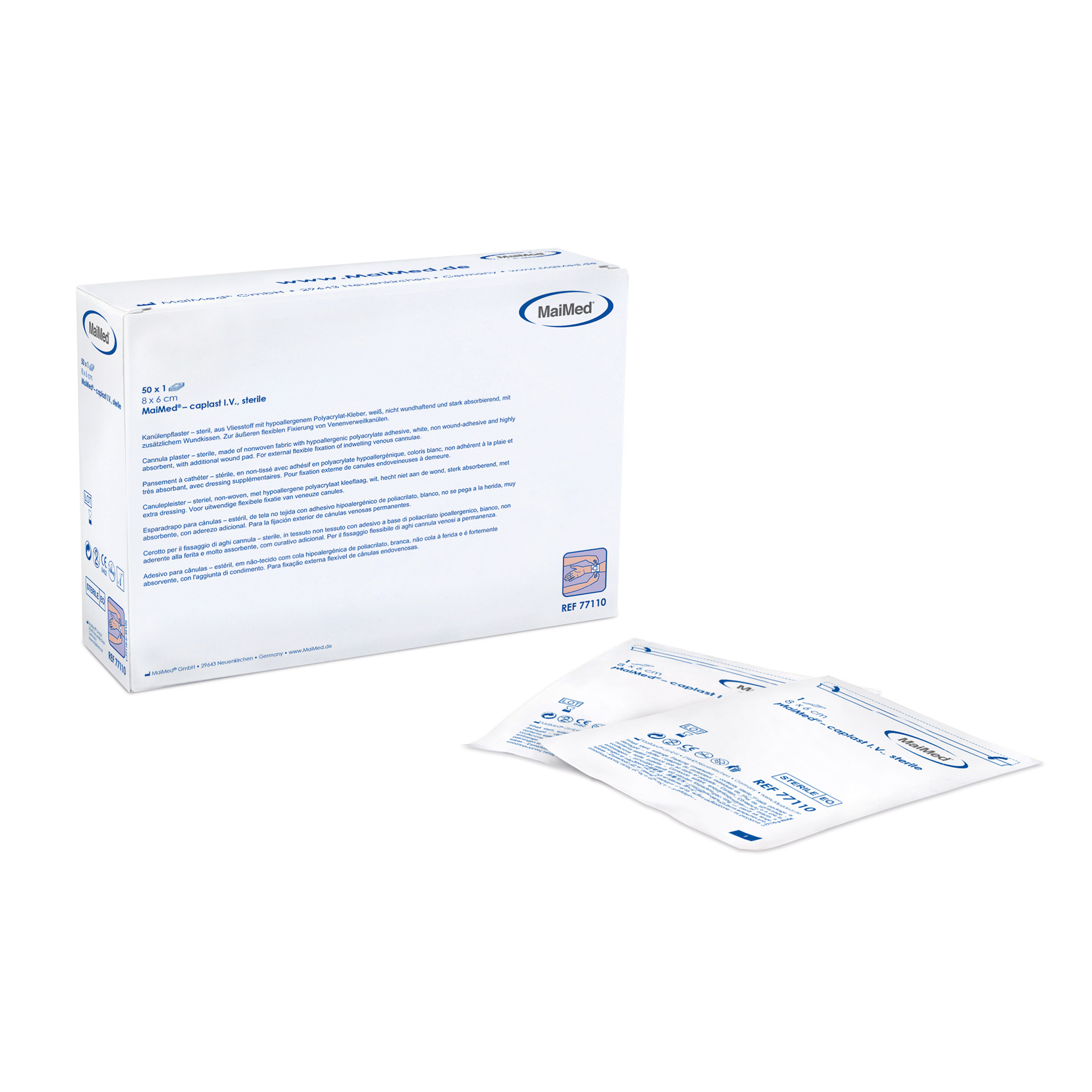 MaiMed Caplast, Cannula Plaster, sterile, 8x6cm, 50 pcs.