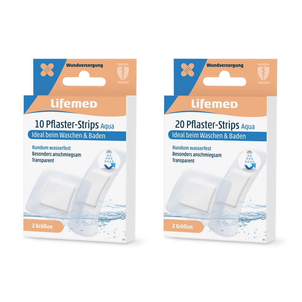 Plaster strips Aqua, transparent, from Lifemed®, 2 sizes
