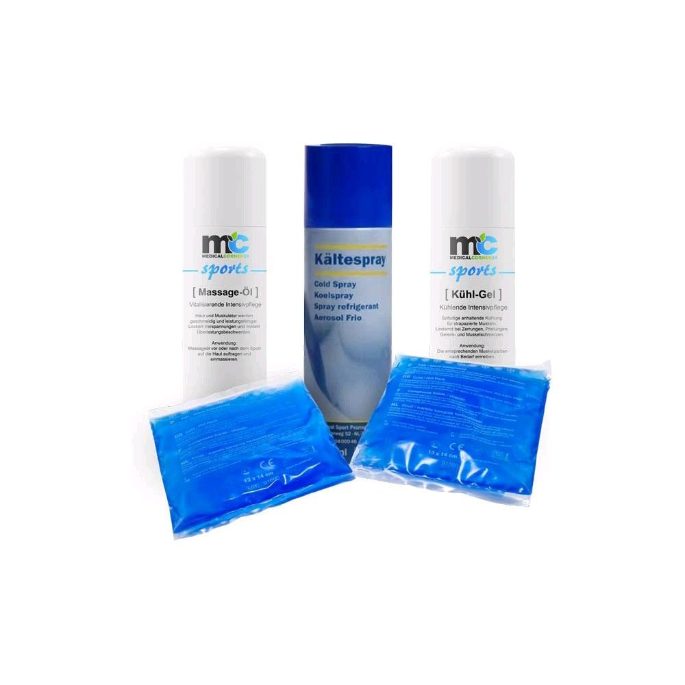 Athlete Set, Massage Oil, Cooling Gel, Cooling Spray and Compresses