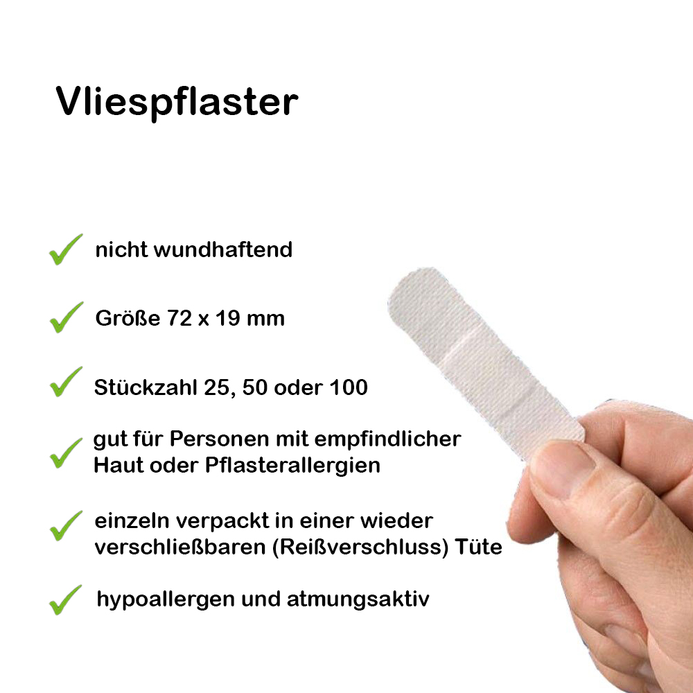 Non-woven Plasters, 72 x 19 mm, 25 items, white