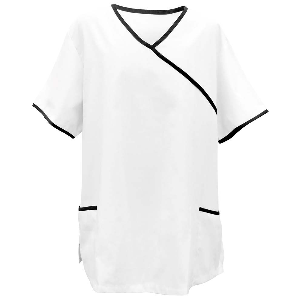 Exner Tunic, White, Asia-Style, 2 Pockets, Piping Black, XL