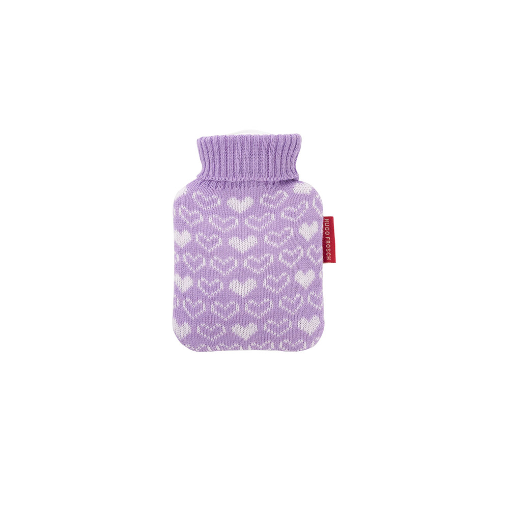 Hugo Frosch mini hot water bottle 0.2 L, knitted cover, various. Heart covers