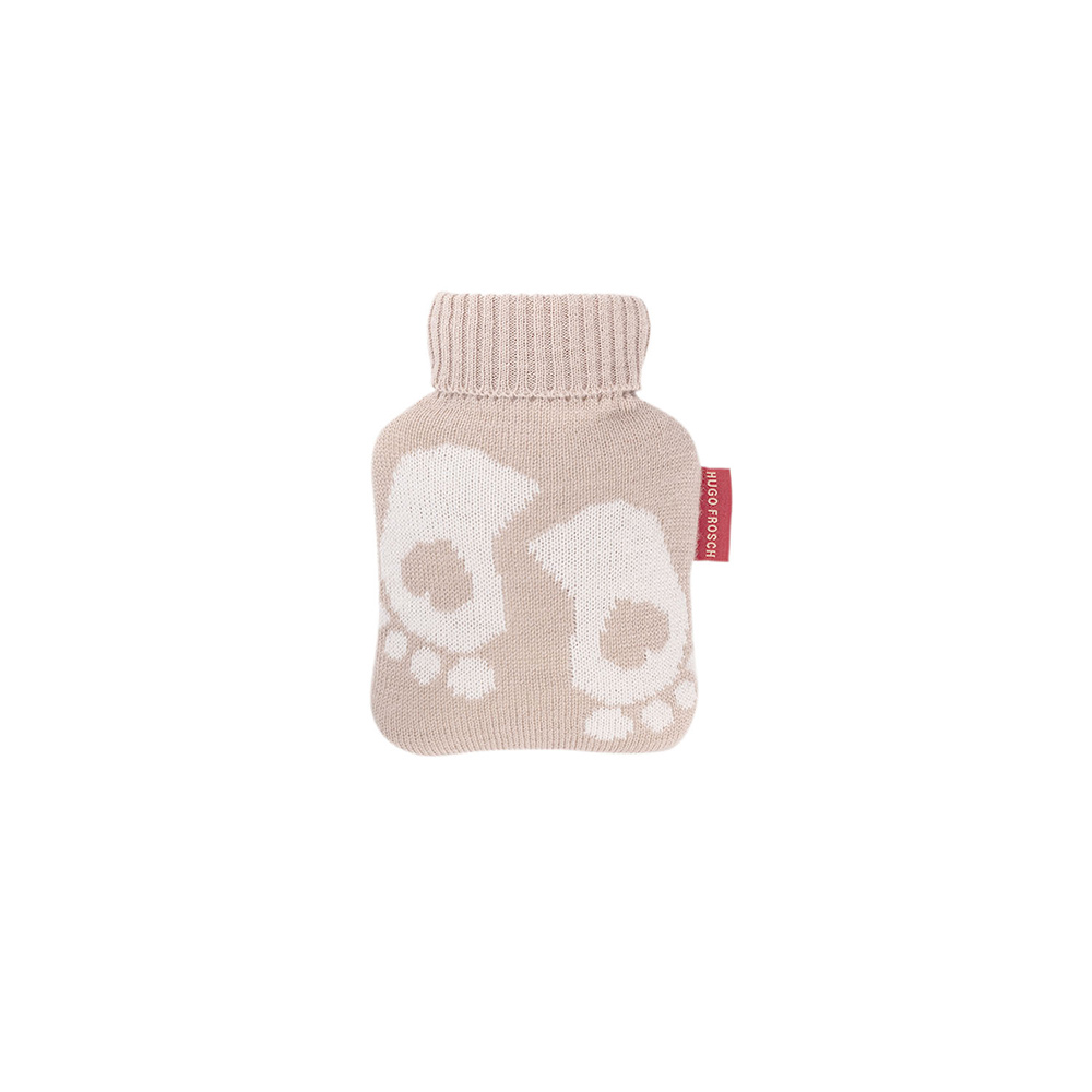 Hugo Frosch Mini Hot Water Bottle 0.2 L, Knitted Cover, Feet, Various. Colors