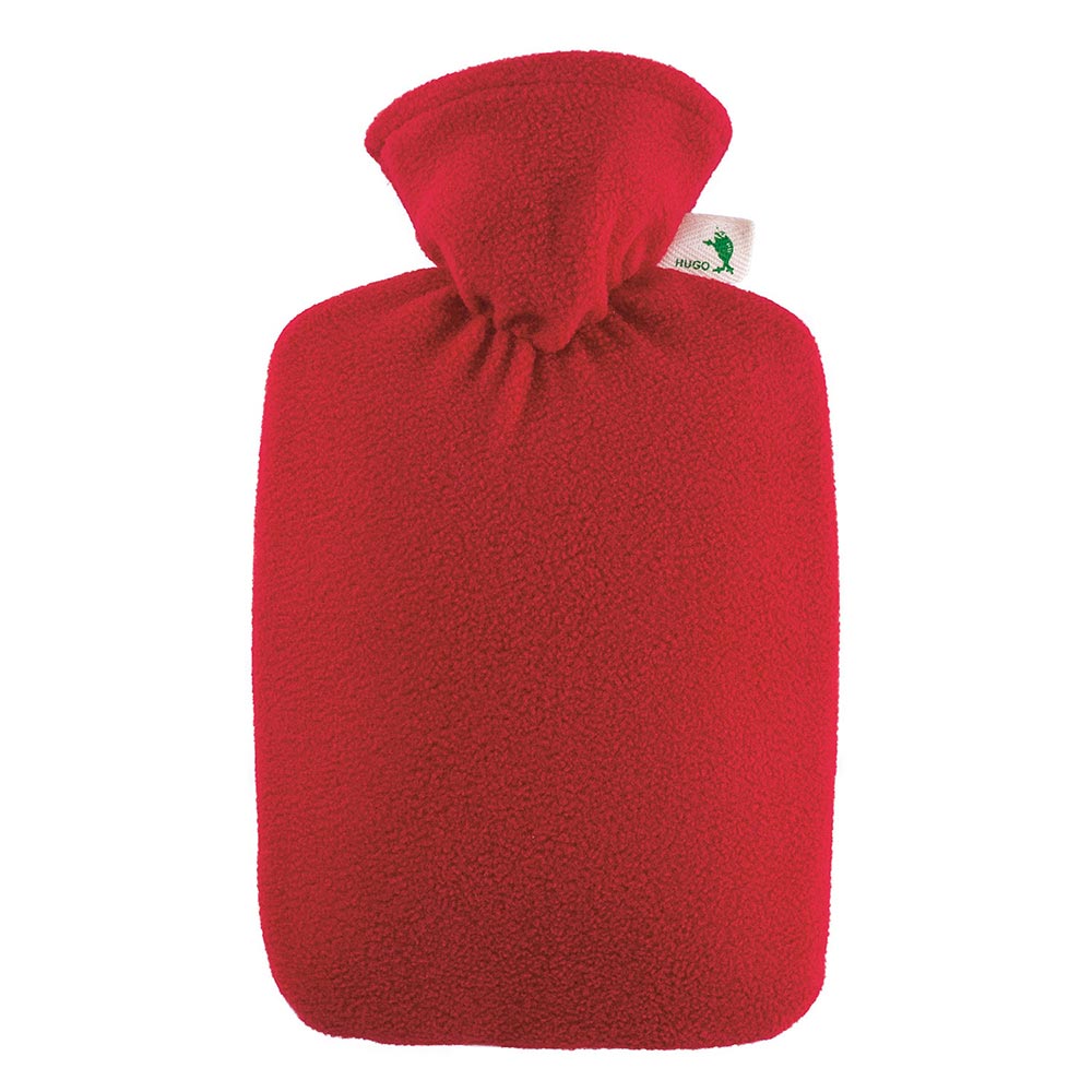 Hugo Frosch Classic Hot Water Bottle 1.8 L, Fleece Cover, Red or Blue