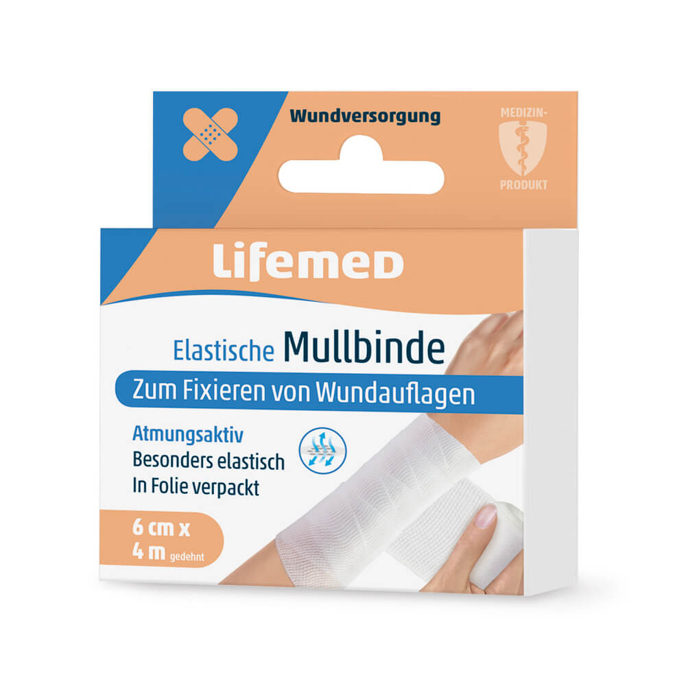 Elastic gauze bandage, white, breathable, from Lifemed®, 4m x 6cm